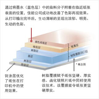 吸墨層迅速吸收佳能原裝墨水，快速呈現色彩